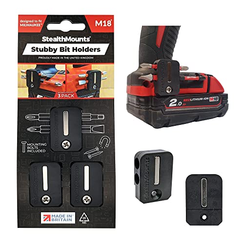 StealthMounts Milwaukee M18 Stubby Schwarz Magnetischer Bit-Halter | Bit Organizer für Bohrer | Idealer Bit-Halter für Milwaukee M18-Bohrer und -Schlagschrauber (3er Pack) von StealthMounts