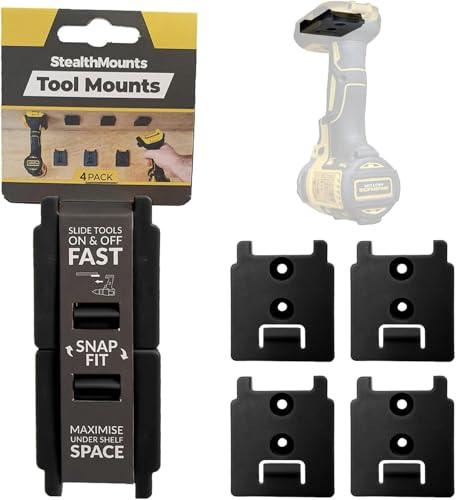 StealthMounts Schwarz Werkzeughalter für DeWalt MAX + XR + Flexvolt | Kabellose Werkzeughalterung für DeWalt MAX + XR + Flexvolt Elektrowerkzeuge | 4er Pack von StealthMounts