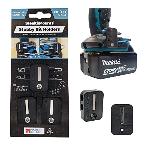 StealthMounts Makita Stubby Schwarz Magnetischer Bit-Halter | Bit Organizer für Bohrer | Idealer Bit-Halter für Makita-Bohrer und -Schlagschrauber (3er Pack) von StealthMounts