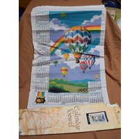 Vintage Erstausgabe Kalender Handtuch/Wandbehang - 1988 Heißluftballons. Nie Benutzt, in Originalverpackung/Verpackung Ist Rau von SteamRollerVintage