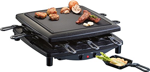 Steba Made in Germany Raclette RC 2.1, PFAS frei, wendbare emaillierte Gusseisen-Grillplatte, 8 emaillierte (Schneid-und Kratzfest) Pfännchen, 1,7 m Anschlusskabel, Kabelaufwicklung, Schwarz von Steba Elektrogeräte