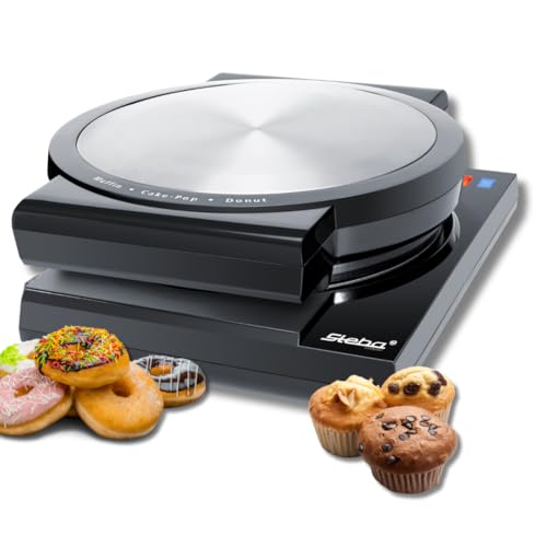 Steba Elektrogeräte Cake Maker 3 in 1, 3 antihaftbeschichtete Platten für Cake-Pops, Muffins und Donuts, Platten sind auf Knopfdruck leicht herausnehmbar, inkl. Cake Pop Halterung und Sticks, 800 Watt von Steba