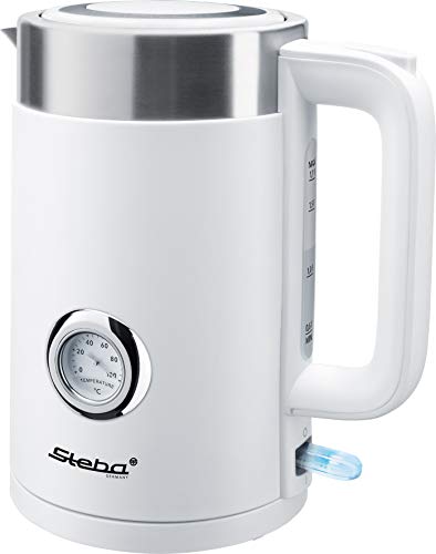 Steba Wasserkocher WK 10 Bianco | doppelwandiges Geh?use (innen Edelstahl, au?en Kunststoff) mit Thermofunktion | 1,7 Liter Fassungsverm?gen | Temperaturanzeige bis 100 ?C | leichte Deckel?ffnung von Steba