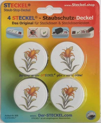 4 Stück Deko-STECKEL® DS-440"Lilie" dekorative Steckdosen Abdeckung Staubschutz Deckel Steckdosendeckel Abdeckung für saubere Schuko-Steckdosen Steckdosenleisten Kabeltrommel Spritzschutz von Steckel