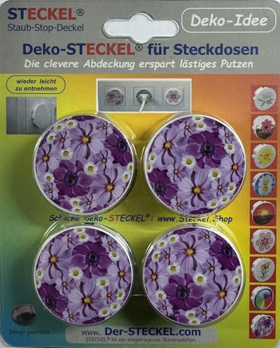 4 Stück Deko-STECKEL® DS-470"Blumenball" dekorative Steckdosen Abdeckung Staubschutz Deckel Steckdosendeckel Abdeckung für saubere Schuko-Steckdosen Steckdosenleisten Kabeltrommel Spritzschutz von Steckel