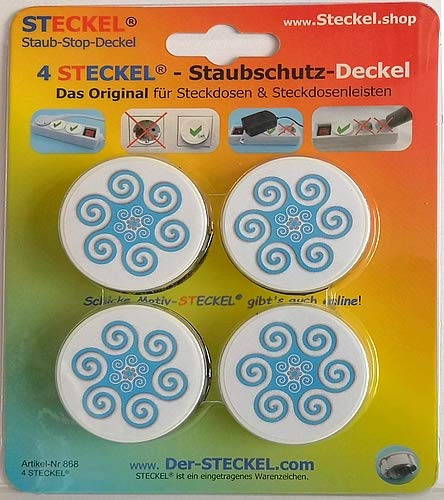 4 Stück Deko-STECKEL® DS-471 "Ornament blau" dekorative Steckdosen Abdeckung Staubschutz Deckel Steckdosendeckel Abdeckung für saubere Schuko-Steckdosen Steckdosenleisten Kabeltrommel Spritzschutz von Steckel