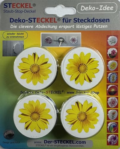 Steckel Deko DS-111 dekorative Steckdosen Abdeckung Staubschutz Deckel Steckdosendeckel Abdeckung für saubere Schuko-Steckdosen Leisten Mehrfachsteckdosen Spritzschutz Design (Blume gelb) von Steckel
