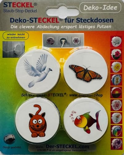 Deko-STECKEL® DS-111 dekorative Steckdosen Abdeckung Staubschutz Deckel Steckdosendeckel Abdeckung für saubere Schuko-Steckdosen Leisten Mehrfachsteckdosen Spritzschutz Design (4, DS-468 Tiere) von Steckel