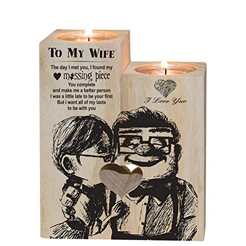 Stecto Personalisierter Kerzenhalter aus Holz, Teelichthalter für Teelichter, Graviertes Herz, Set 2 Teelichthalter, Liebe, Partner Geschenke für Hochzeit Valentinstag von Stecto