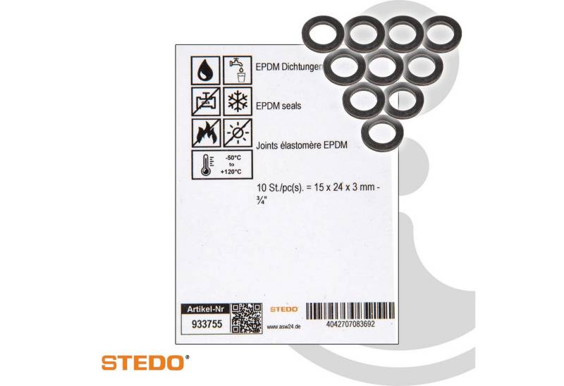 Stedo Dichtring EPDM Dichtung, für Überwurfmutter im Trinkwasserbereich (VE 10 Stück) von Stedo