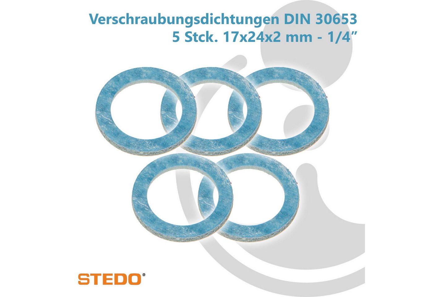 Stedo Gewindefitting HD Pressdichtung, für Rohrverschraubung im Heizungsbau mit Markierung, 17 x 24 x 2 mm (5 Stück) von Stedo