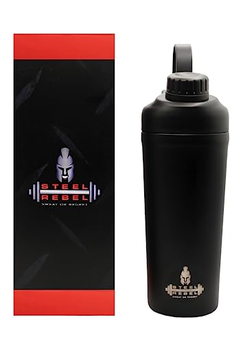 Steel Rebel - Protein Eiweiß Doppelwandiger Isolierter Shaker Edelstahl mit hochwertiger Pulverbeschichtung - Ideal für Sport, Fitness und Home Workout - 900ml BPA-Frei Steel Rebel - Protein Eiweiß Doppelwandiger Isolierter Shaker Edelstahl mit hochwertiger Pulverbeschichtung - Ideal für Sport, Fitness und Home Workout - 900ml BPA-Frei von Steel Rebel
