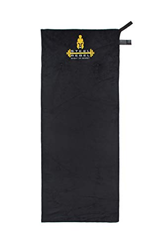 Steel Rebel - Sporthandtuch Fitnesshandtuch - 125cm x 50cm aus Weicher Mikrofaser mit 25cm Integrierter Reißverschlusstasche und Magnet - Home Workout von Steel Rebel