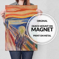 Stahl Poster Edvard Munch - Magnet Montiert Vollmetall Ufer Mit Rotem Haus Sternennacht Der Schrei Zugrauch The Haymakera von SteelPosterCom