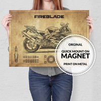 stahl Poster Honda - Magnet Montiertes Vollmetall Feuerblade Hornet Schatten Transalp Varadero von SteelPosterCom