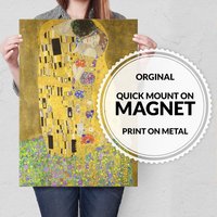 stahl Poster - Klimt Vermeer Dreher Magnet Montiertes Vollmetall Gemälde Kunst Der Kuss Mädchen Mit Perle Raby Castle von SteelPosterCom