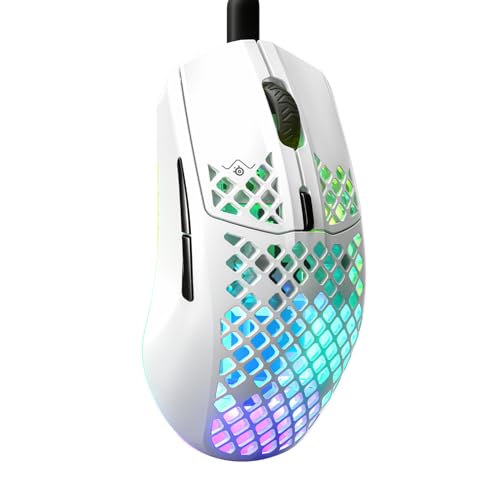 SteelSeries Aerox 3 - RGB Gaming-Mouse mit Öffnungen in der Oberfläche - Federleichtes, wasserabweisendes Design - Optischer TrueMove Core-Sensor mit 8.500 DPI - Snow von SteelSeries