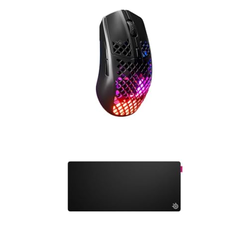 SteelSeries Aerox 3 Wireless Onyx - RGB Gaming-Mouse - Federleichtes wasserabweisendes Design - Optischer TrueMove Air-Sensor 18K DPI QcK XL Performance Speed Gaming-Mauspad 900x400mm von SteelSeries
