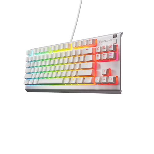 SteelSeries Apex 3 TKL White RGB Gaming-Tastatur – Kompakter Tenkeyless-Formfaktor – 8-Zonen-RGB-Beleuchtung – Wasser- und Staubresistenz – Flüsterleise Gaming-Switches - US Layout QWERTY von SteelSeries
