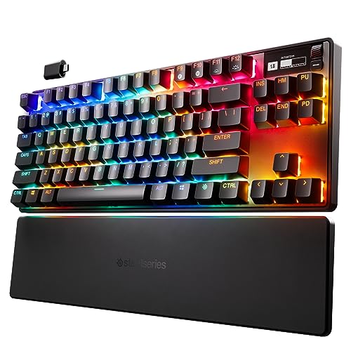 SteelSeries Apex Pro TKL Wireless HyperMagnetic Gaming-Tastatur – E-Sports TKL-Formfaktor – Anpassbares Ansprechverhalten – PBT-Keycaps – Bluetooth – 2,4 GHz– USB-C – Französisches Tastatur (AZERTY) von SteelSeries