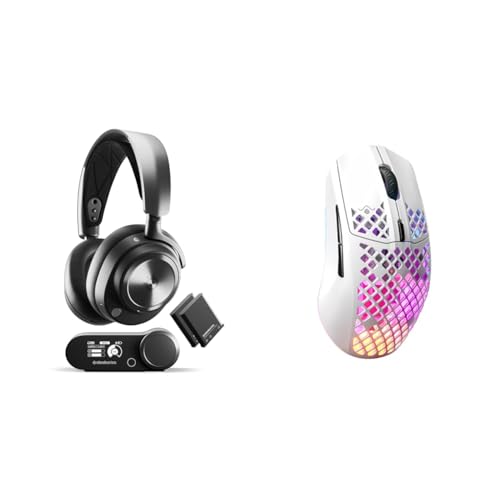 SteelSeries Arctis Nova Pro Wireless Gaming-Headset & Aerox 3 Wireless - RGB Gaming-Mouse mit Öffnungen in der Oberfläche von SteelSeries