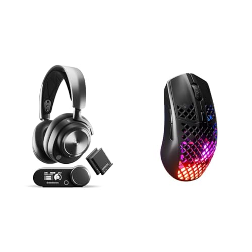 SteelSeries Arctis Nova Pro Wireless Gaming-Headset & Aerox 3 Wireless - RGB Gaming-Mouse mit Öffnungen in der Oberfläche von SteelSeries