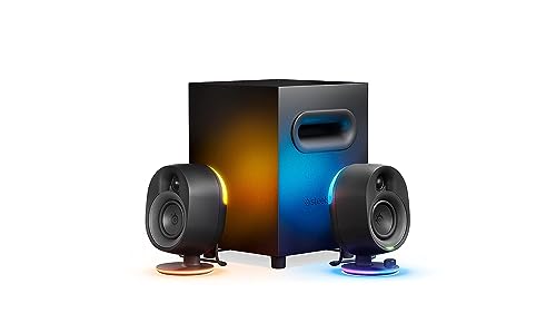 SteelSeries Arena 7 - Illuminated 2.1 Gaming Speakers – 2-Way Speaker Design – Powerful Bass, Subwoofer – USB, Aux, Optical, Wired – Bluetooth – PC, PlayStation, Mobile, Mac - UK Plug von SteelSeries
