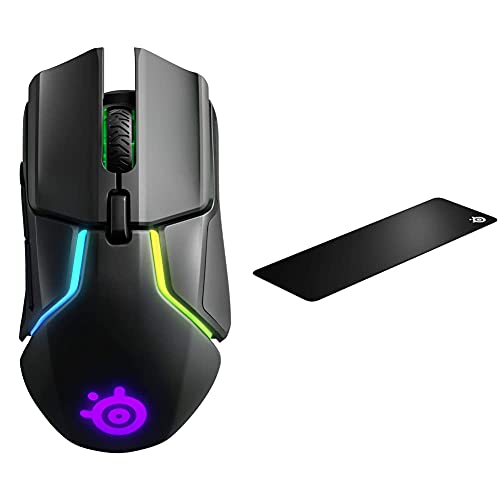 SteelSeries Rival 650 - Quantum Wireless Gaming-Mouse - dualen optischen Sensor & QcK Edge - Gaming-Mauspad – abgenähter Rand zur Verhinderung der Abnutzung – Größe XL - Schwarz (900mm x 300mm x 2mm) von SteelSeries