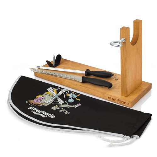 Steelblade 011124 Schinkenabdeckung Kukuxumusu + Schinkenmesser und Chaira-Schinkenhalter ideal für Schinken und Paddel, Holz von Steelblade