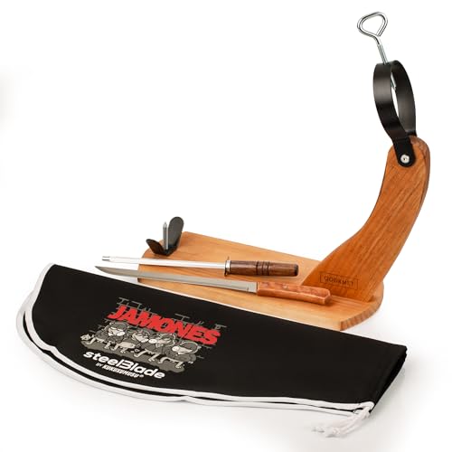 Steelblade 011138 Gondel + Schinkenabdeckung Kukuxumusu + Schinkenmesser und Chaira-idealer Schinkenhalter für Schinken und Paddel, Holz von Steelblade