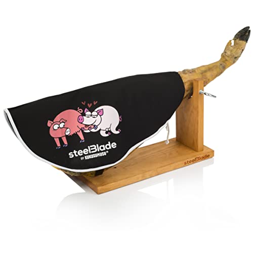 Steelblade T-404 PATA schwarz Kukuxumusu Schinkenabdeckung Farbe 50% Baumwolle – extra Langer Schinkenbezug von 55 cm – ideal für Schinken und Paletten – Modell Negra von Steelblade
