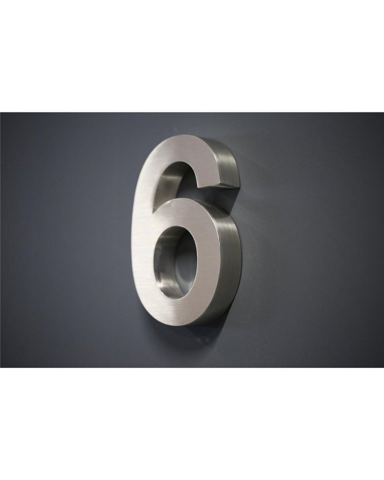 Steelboxx Briefkasten Hausnummer Premium Edelstahl in 3D Design Arial H20cmxT3cm V2A (Nr.6) (inkl. Montagematerial, 1-St), Material: V2A Edelstahl rostfrei - Optik: matt gebürstet von Steelboxx