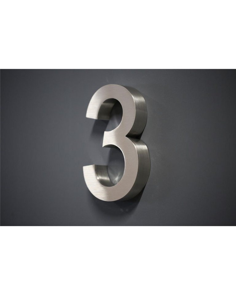 Steelboxx Briefkasten Hausnummer Premium Edelstahl in 3D Design Arial H20cmxT3cm V2A (Nr.3) (inkl. Montagematerial, 1-St), Material: V2A Edelstahl rostfrei - Optik: matt gebürstet von Steelboxx