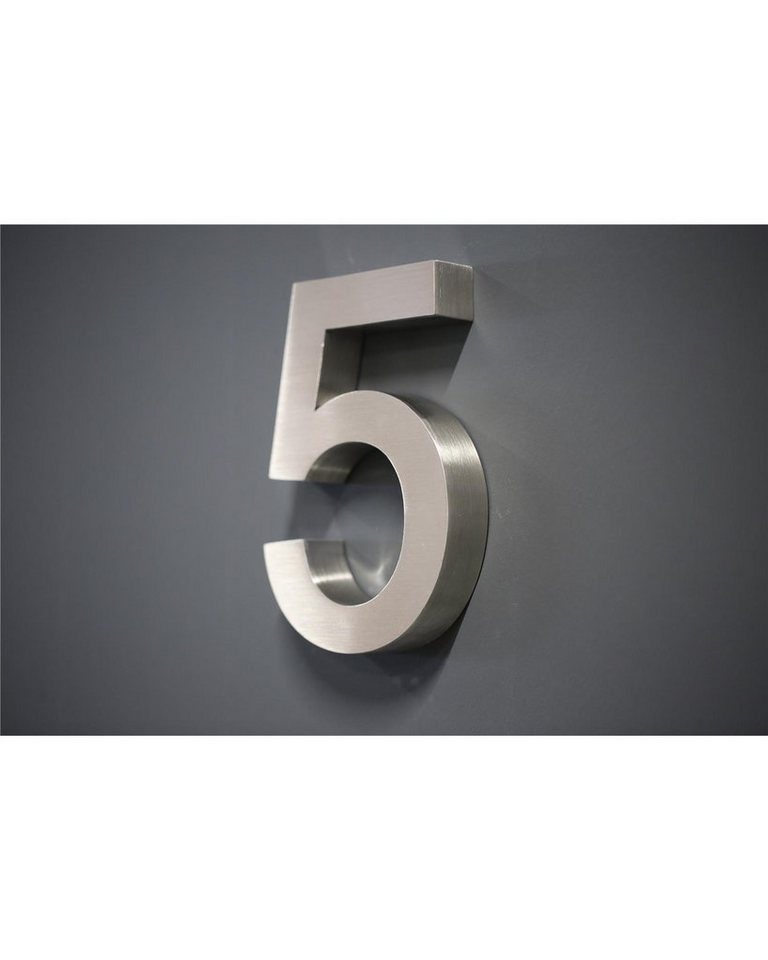 Steelboxx Briefkasten Hausnummer Premium Edelstahl in 3D Design Arial H20cmxT3cm V2A (Nr.5) (inkl. Montagematerial, 1-St), Material: V2A Edelstahl rostfrei - Optik: matt gebürstet von Steelboxx