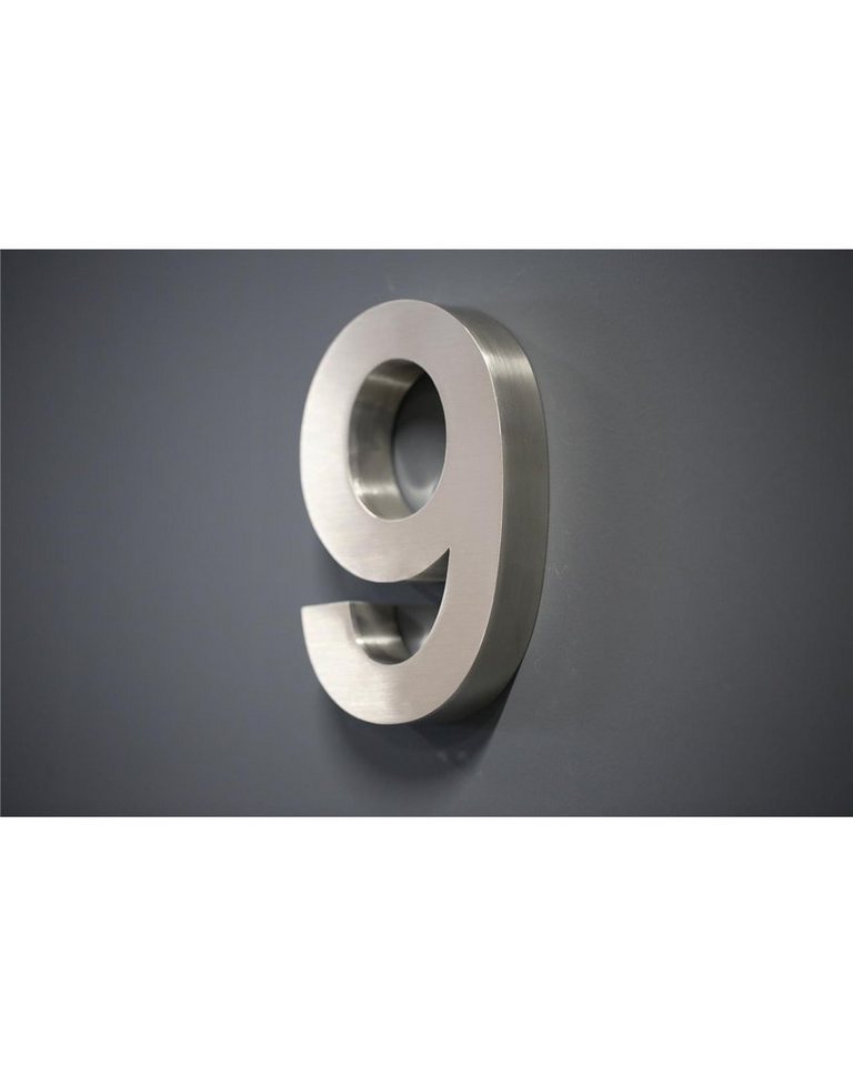 Steelboxx Briefkasten Hausnummer Premium Edelstahl in 3D Design Arial H20cmxT3cm V2A (Nr.9) (inkl. Montagematerial, 1-St), Material: V2A Edelstahl rostfrei - Optik: matt gebürstet von Steelboxx