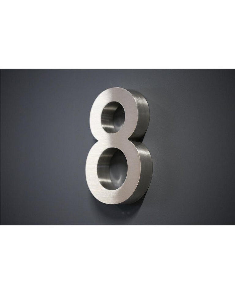 Steelboxx Briefkasten Hausnummer Premium Edelstahl in 3D Design Arial H20cmxT3cm V2A (Nr.8) (inkl. Montagematerial, 1-St), Material: V2A Edelstahl rostfrei - Optik: matt gebürstet von Steelboxx