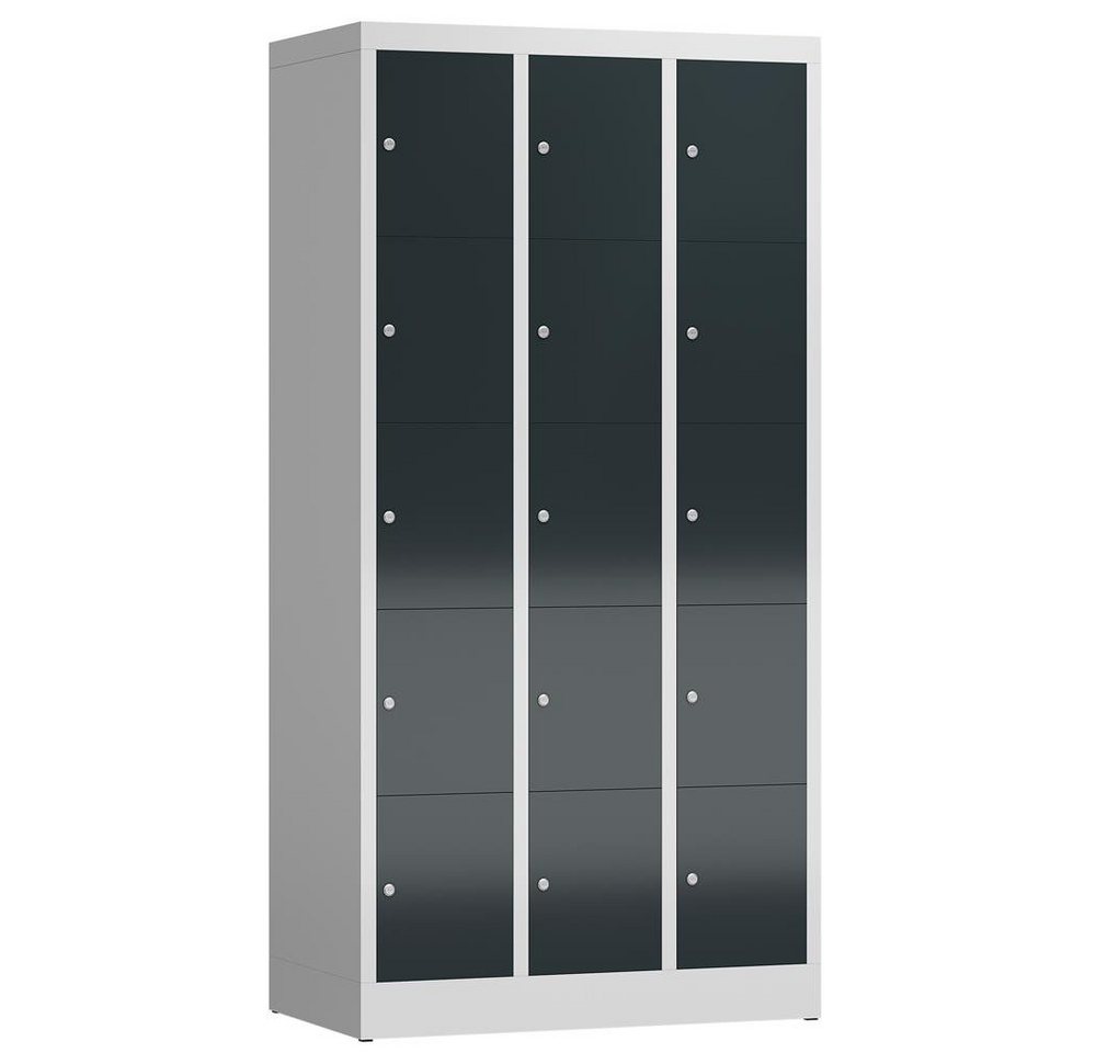 Steelboxx Fächerschrank ClassiX Schließfachschrank, 3 Abteile à 5 Fächer, 1800 x 870 x 500 mm (1-St) Komplett verschweißt und montiert - keine Montage erforderlich von Steelboxx