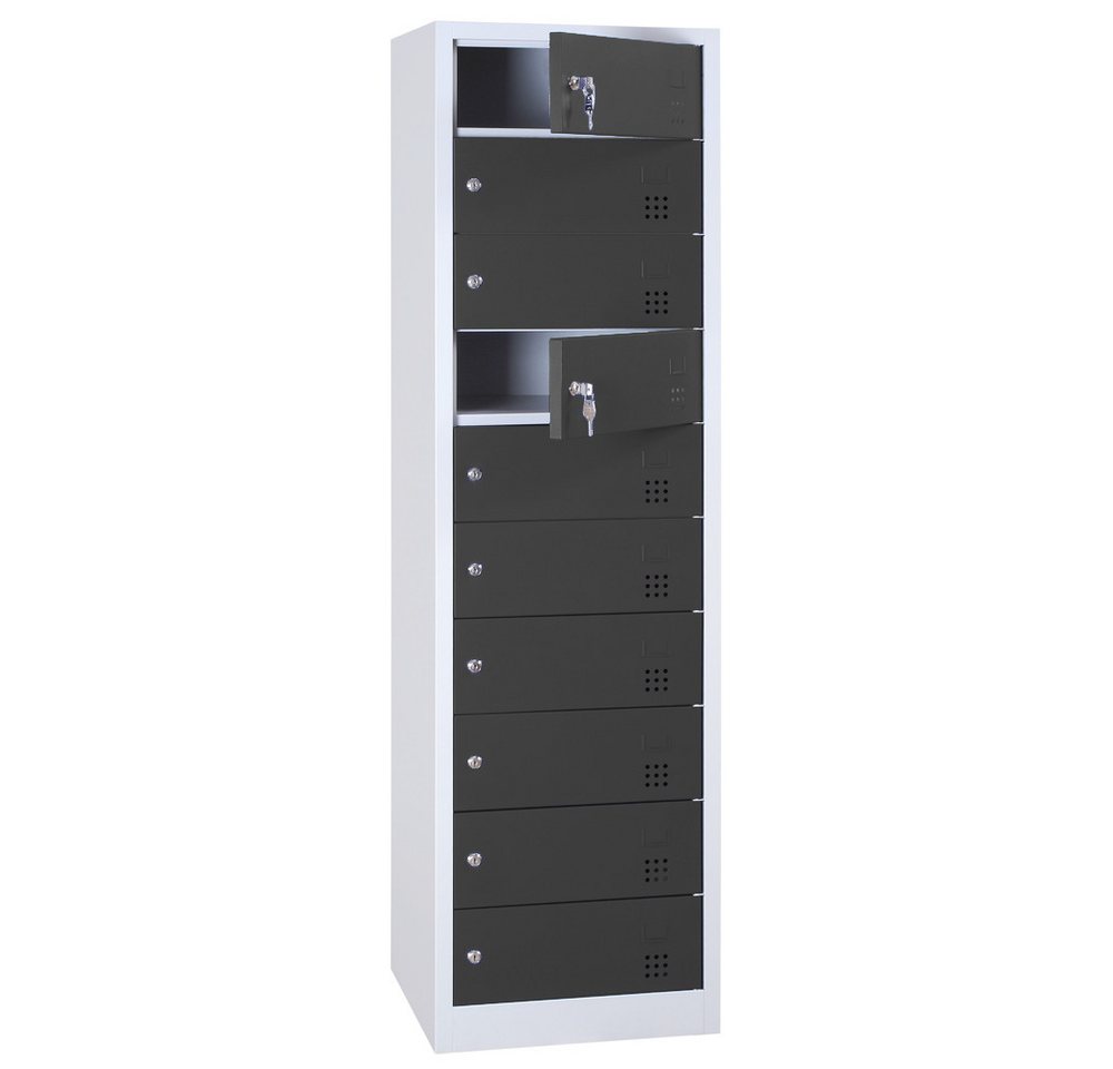 Steelboxx Mehrzweckschrank Laptopschrank 10 Fächer mit je einer Steckdose 230V pro Fach (1-St) Komplett verschweißt und montiert - keine Montage erforderlich von Steelboxx