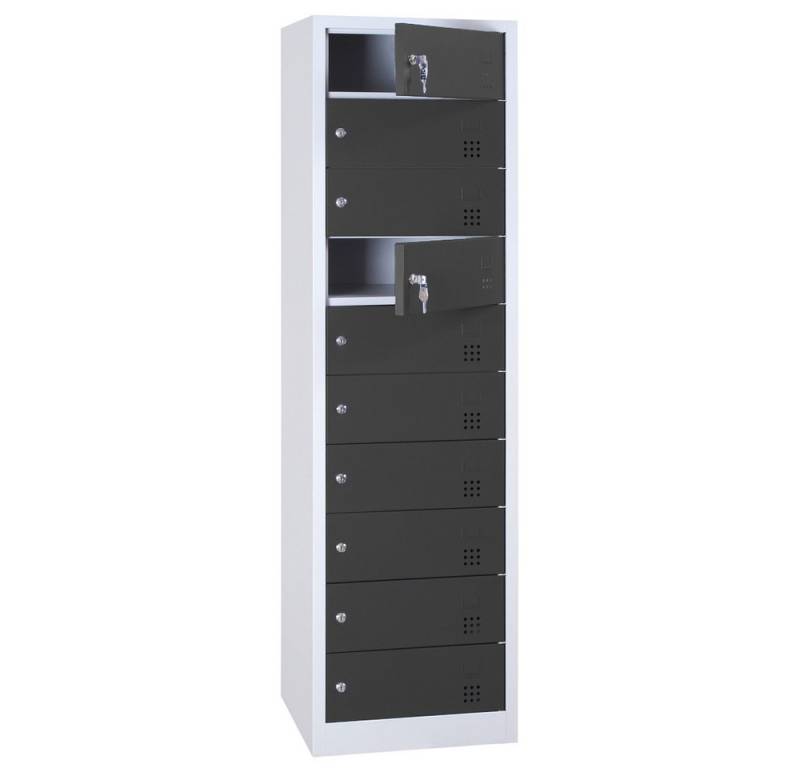 Steelboxx Mehrzweckschrank Laptopschrank 10 Fächer mit je einer Steckdose 230V pro Fach (1-St) Komplett verschweißt und montiert - keine Montage erforderlich von Steelboxx