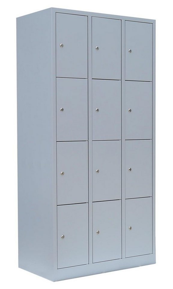 Steelboxx Fächerschrank Lüllmann® Schließfachschrank, 3 Abteile, 12 Fächer, 1800 x 885 x 500 (1-St) Komplett verschweißt und montiert - keine Montage erforderlich von Steelboxx