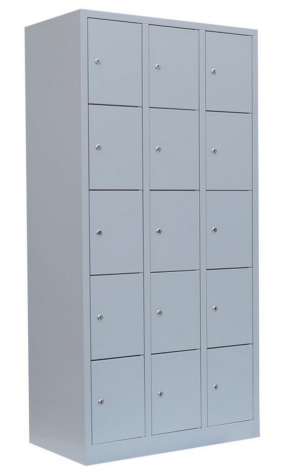 Steelboxx Fächerschrank Lüllmann® Schließfachschrank, 3 Abteile, 15 Fächer, 1800 x 885 x 500 (1-St) Komplett verschweißt und montiert - keine Montage erforderlich von Steelboxx