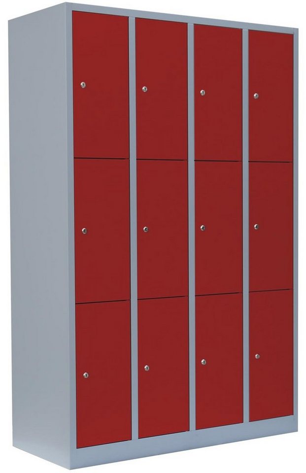 Steelboxx Fächerschrank Lüllmann® Schließfachschrank, 4 Abteile, 12 Fächer, 1800 x 1170 x 500 (1-St) Komplett verschweißt und montiert - keine Montage erforderlich von Steelboxx