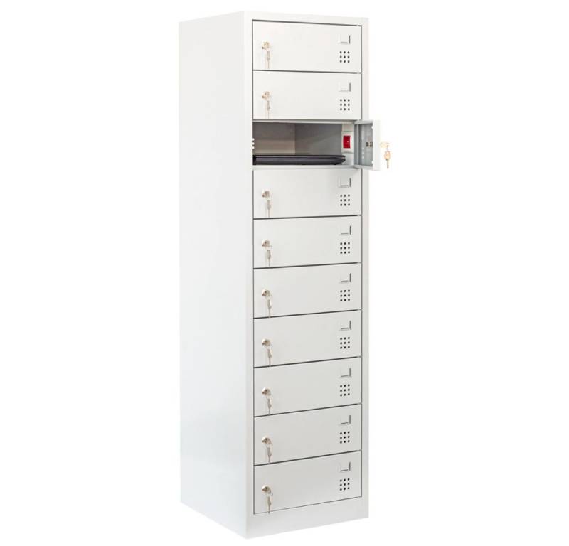 Steelboxx Mehrzweckschrank Laptopschrank 10 Fächer mit je einer Steckdose 230V pro Fach (1-St) Komplett verschweißt und montiert - keine Montage erforderlich von Steelboxx