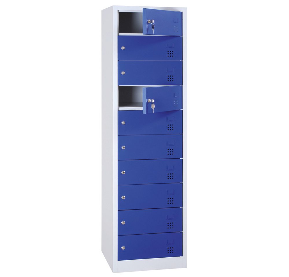 Steelboxx Mehrzweckschrank Laptopschrank 10 Fächer mit je einer Steckdose 230V pro Fach (1-St) Komplett verschweißt und montiert - keine Montage erforderlich von Steelboxx