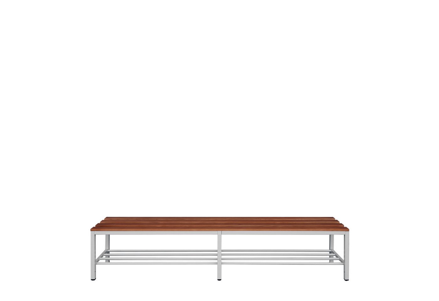 Steelboxx Sitzbank Sitzbank Umkleidebank freistehend Buche/Stahl mit Schuhrost 200cm (1-St), Niveauausgleich durch bis zu 10 mm höhenverstellbare Bodengleiter von Steelboxx