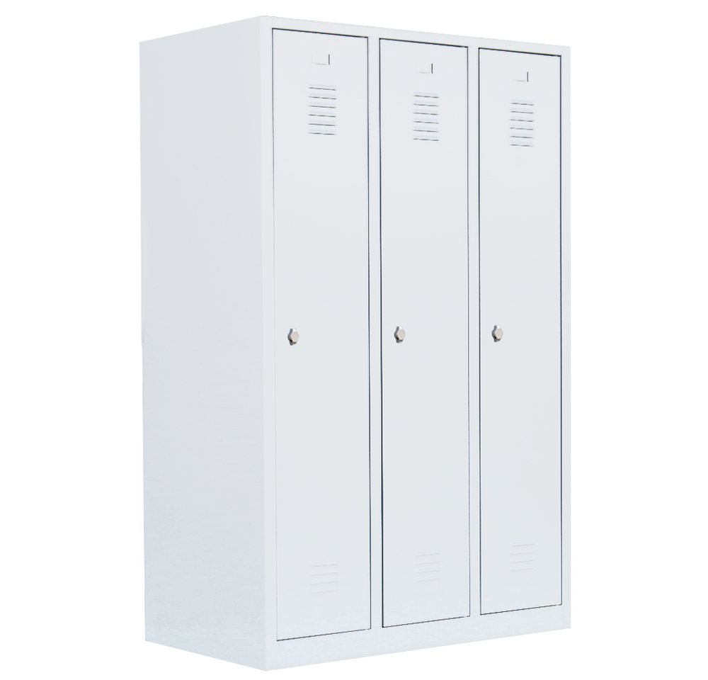 Steelboxx Spind Spind Garderobenschrank weiß - 3 Abteile - 1800 x 1185 x 500 mm (1-St) Komplett verschweißt und montiert, keine Montage erforderlich von Steelboxx