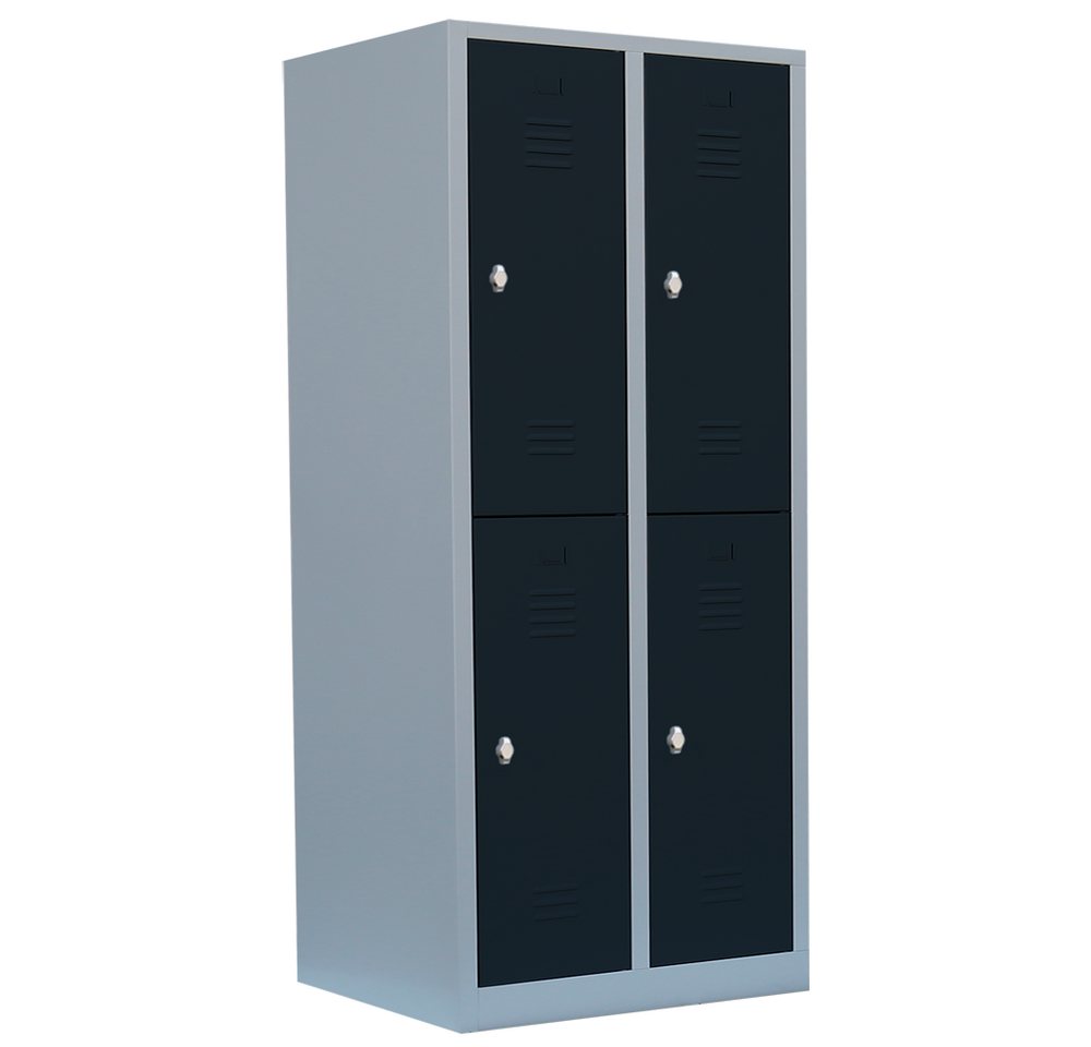 Steelboxx Spind 4er Spind Kleiderspind 180x80x50cm Komfort Breite grau/anthrazit (1-St) Komplett verschweißt und montiert von Steelboxx