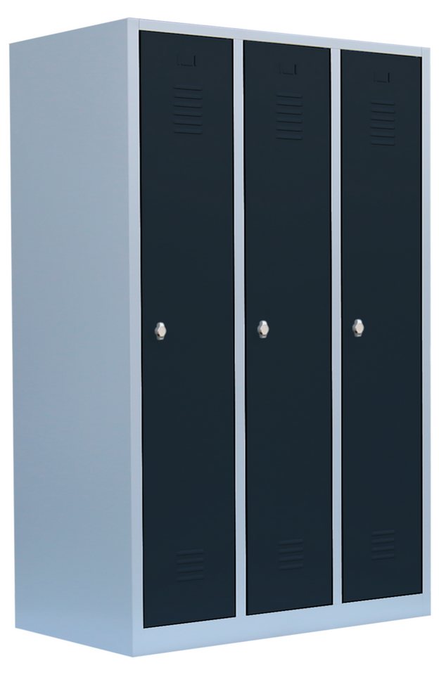 Steelboxx Spind Spind Garderobenschrank - 3 Abteile - 1800 x 1185 x 500 mm (1-St) Komplett verschweißt und montiert von Steelboxx