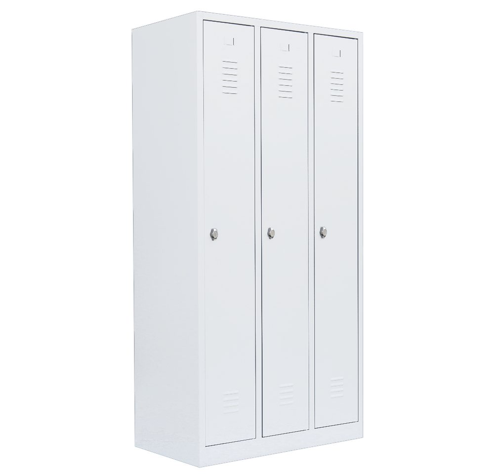 Steelboxx Spind Spind Garderobenschrank - 3 Abteile - 1800 x 885 x 500 mm (1-St) Komplett verschweißt und montiert von Steelboxx