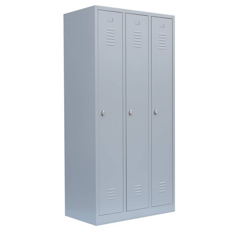 Steelboxx Spind Spind Garderobenschrank - 3 Abteile - 1800 x 885 x 500 mm (1-St) Komplett verschweißt und montiert von Steelboxx